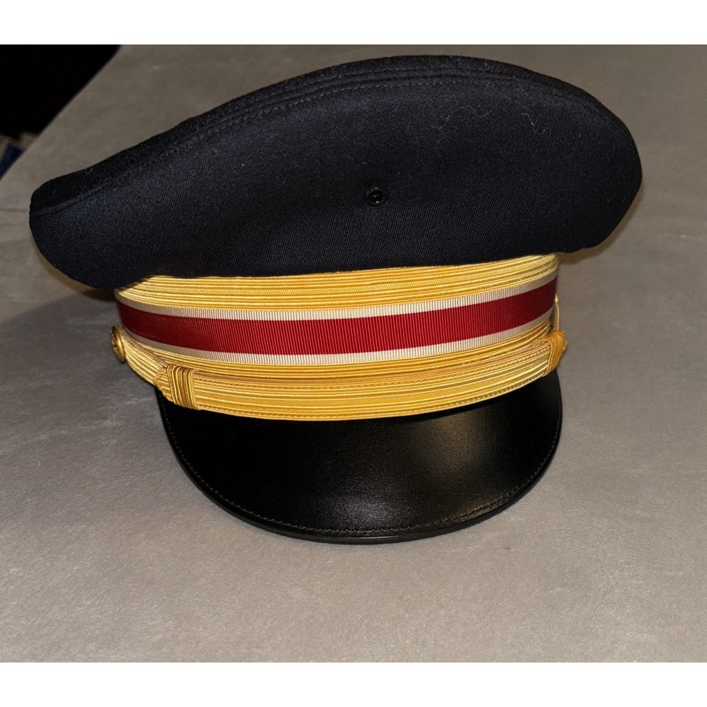 Flight Ace Vintage Black Gold/Red Military Dress Hat Size 7  1/4 made in USA